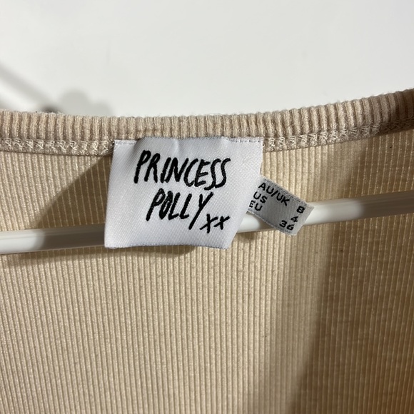 Princess Polly Cream Deep V Button Down Side Ties Stretchy Long Sleeve Crop Top - Picture 6 of 8